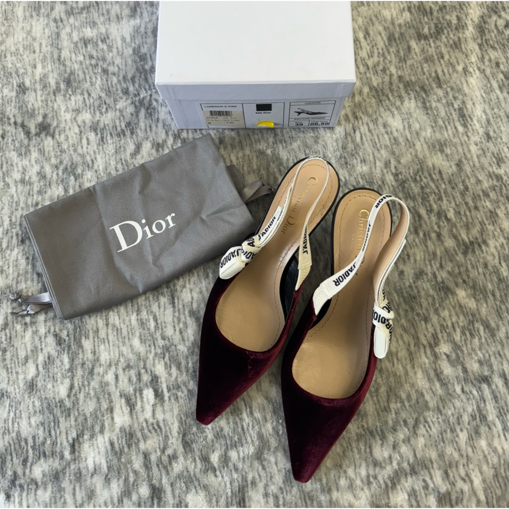 -Dior Red Velvet Ribbon Heels